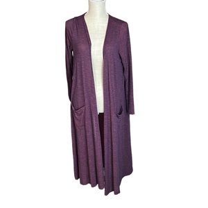 Lularoe Long Sleeve Cardigan Sweater Long Maxi Blue Purple Stripe Flowy Womens M